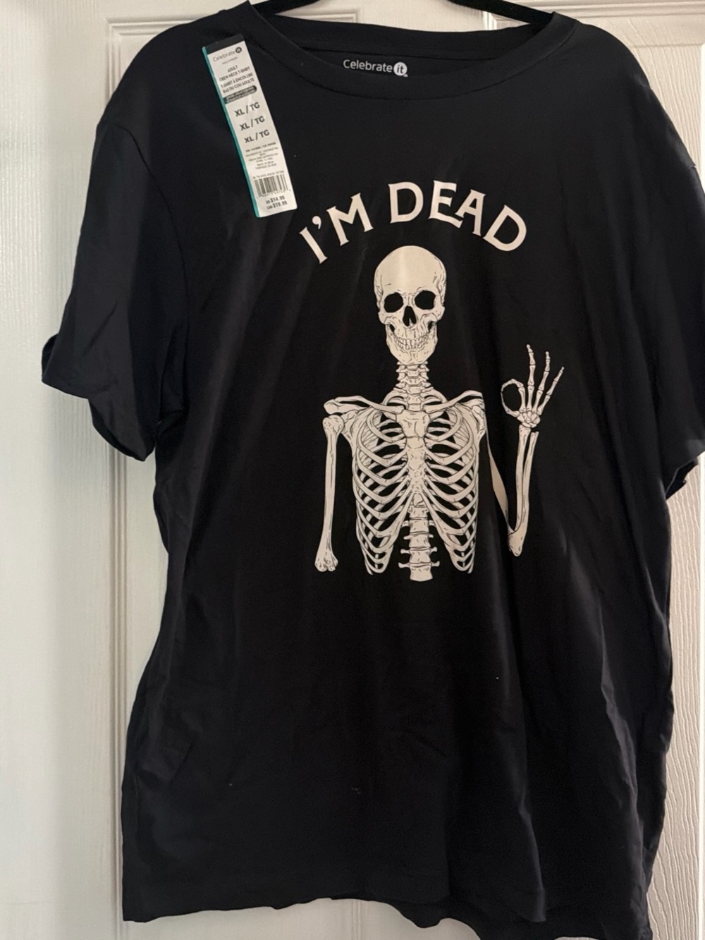 Celebrate It Black Short-Sleeve Tee with White Skeleton Graphic